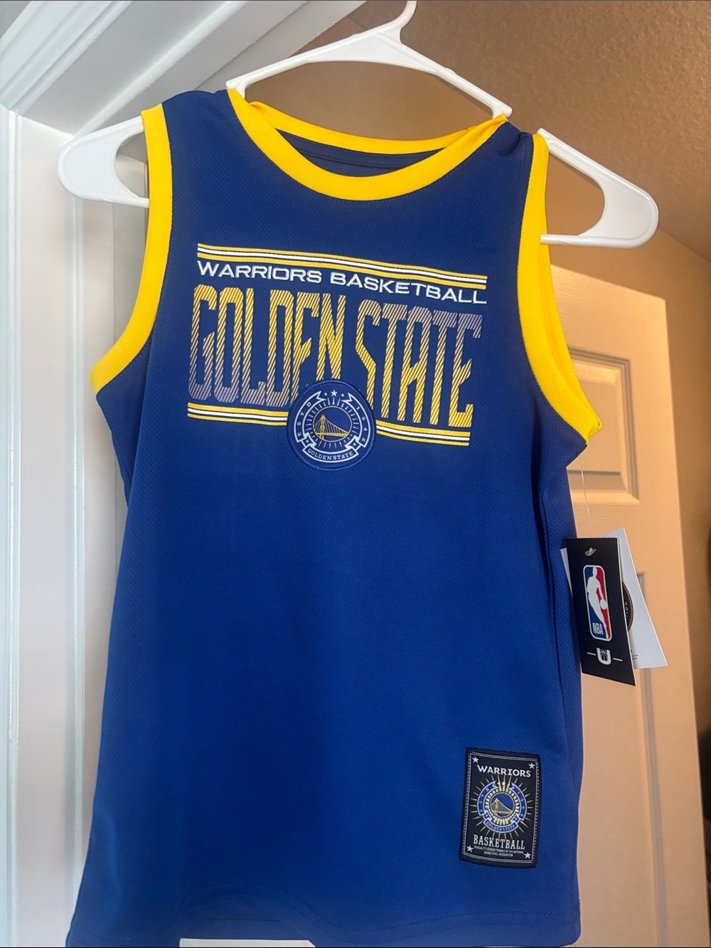 NBA Golden State Warriors Blue and Yellow Kids Sleeveless Jersey
